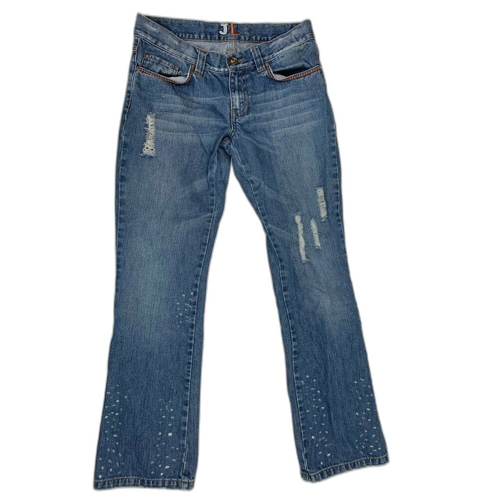 JLO Juniors Jeans Size 7 Destressed Destroyed Embellished Bootcut